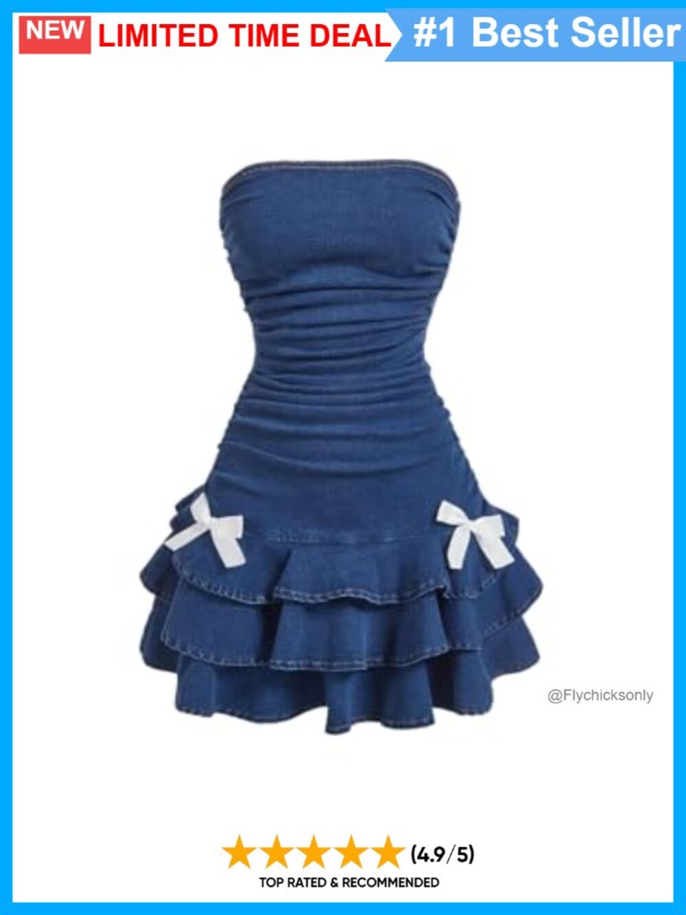 Strapless Denim Mini Dress Ruffle Bandeau Y2K Party
